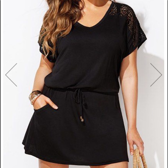 Swimsuits For All Other - NWT Black V-Neck Tunic Romper, size 18-20w Coverup
